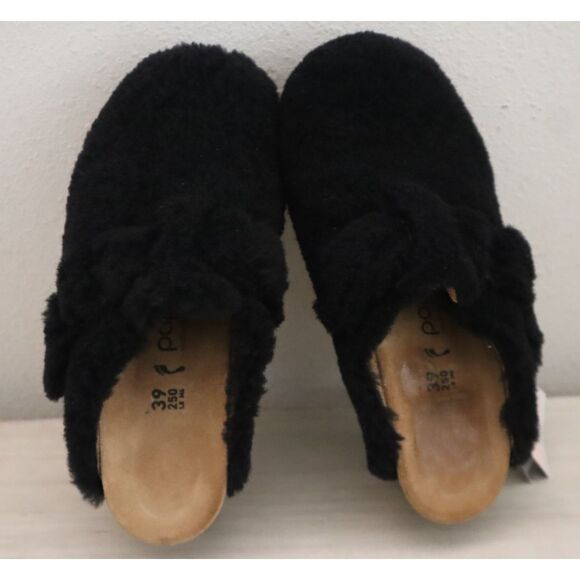 Papillio Birkenstock EUR 39 US 8 Black Shearling Fanny Teddy Heeled Sandals - Picture 2 of 14
